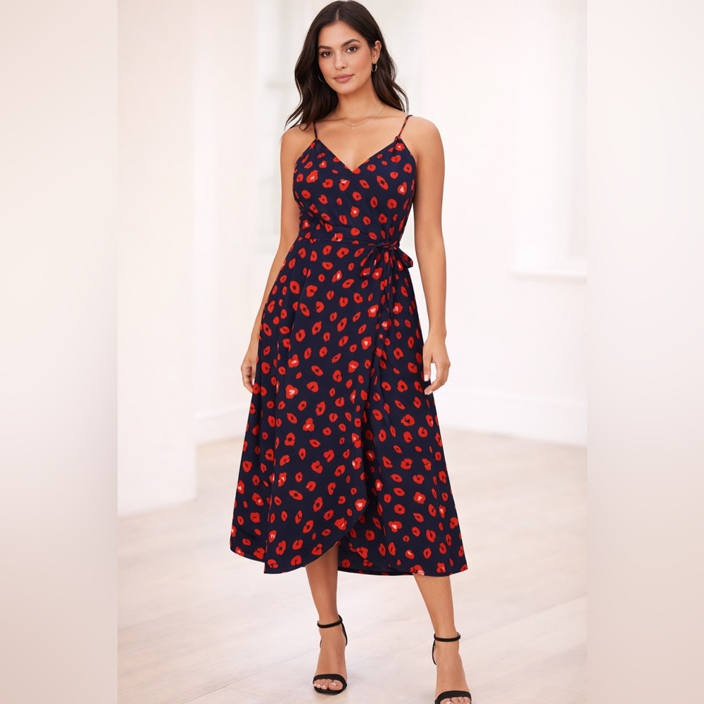 Le Lis Blue Dress with Red Accents